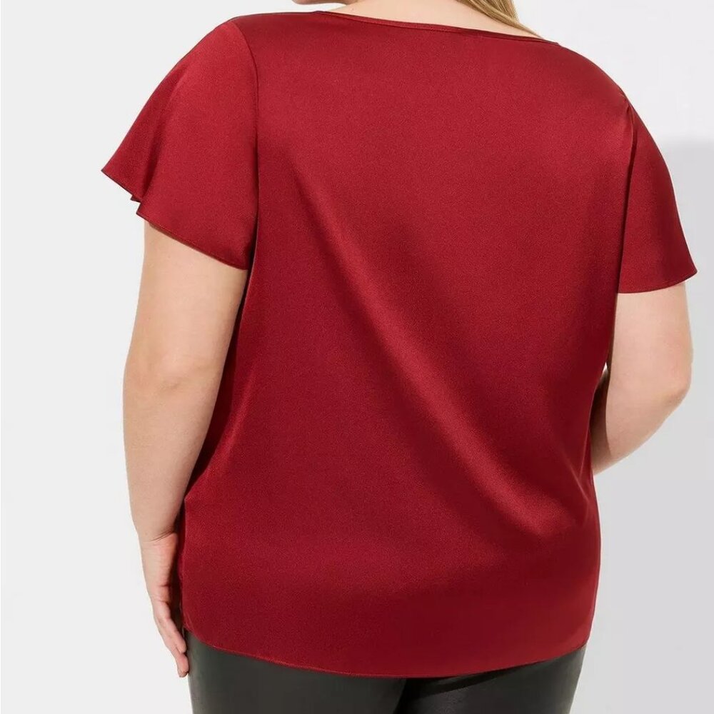 Share Torrid Satin Cowl Neck Short Flutter Sleeve Blouse - Biking Red - Size 1X - Picture 2 of 13